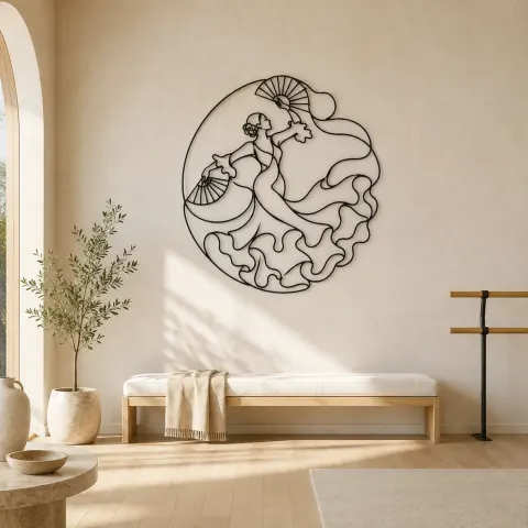 Sevillana Fächer Tanz Metall-Wandkunst | Wanddekoration mit Tanzsilhouette