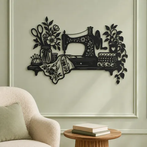 Vue alternative de Sewing Machine Floral Metal Wall Art | Botanical Metal Wall Decor