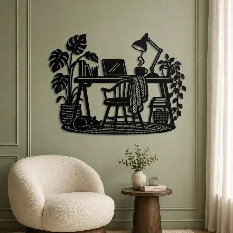 Vue alternative de Desk and Lamp Metal Wall Art | Cozy Home Metal Decor