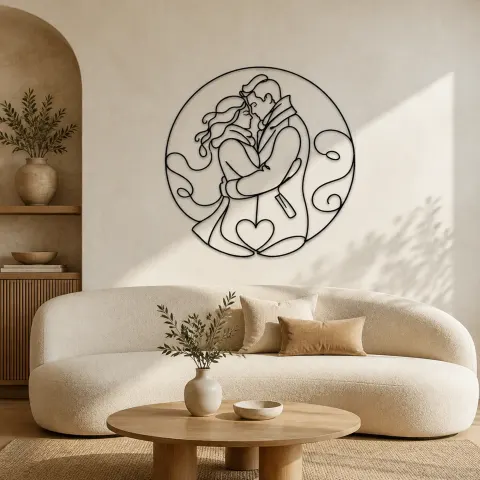 Décoration murale en métal Amoureux en manteau d'hiver | Décor couple romantique