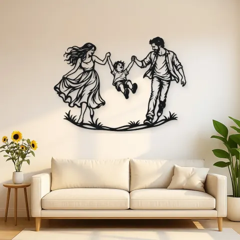 Parents Child Swing Metal Wall Art | Family Silhouette Decor