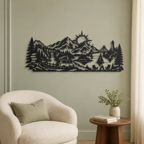 Vue alternative de Mountain Camper Journey Metal Wall Art | Travel and City Wall Decor