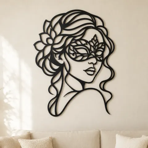 Masked Muse Metal Wall Art | Minimalist Woman Line Art