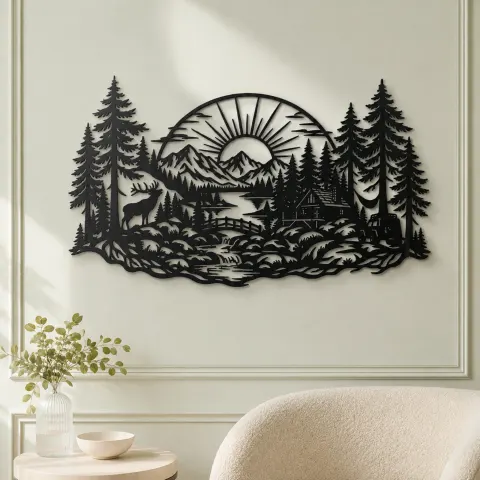 Vue alternative de Forest Sun Arc Metal Wall Art | Nature Silhouette Decor