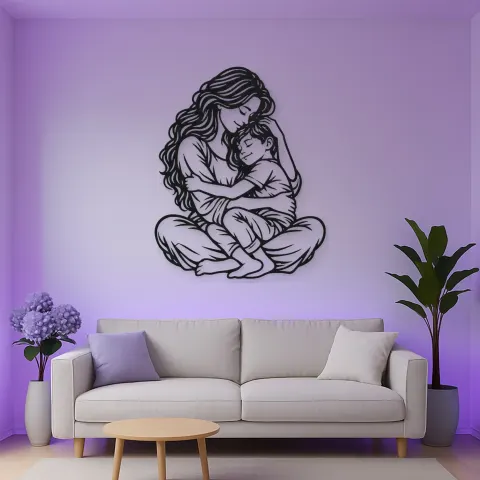 Vista alternativa de Mother Son Cuddle Metal Wall Art | Family Silhouette Decor