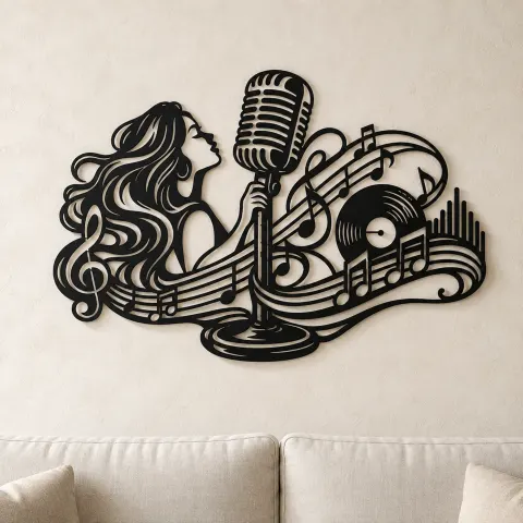 Microphone Melody Metal Wall Art | Music Room Wall Decor