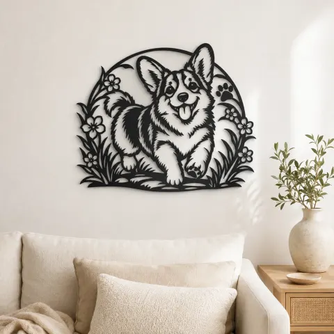 Corgi Happy Curve Metal Wall Art | Pet Lover Silhouette Decor
