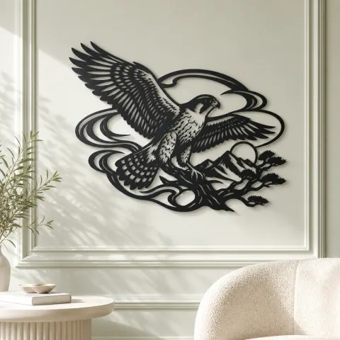 Vue alternative de Falcon Wind Curve Metal Wall Art | Wildlife Silhouette Decor