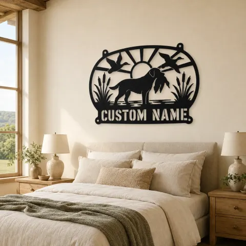 Vue alternative de Décoration murale en métal personnalisée chien de chasse avec canard