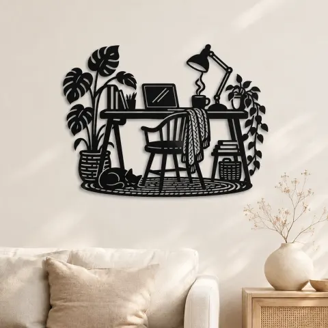 Desk and Lamp Metal Wall Art | Cozy Home Metal Decor