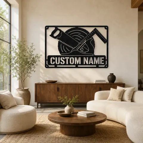 Décoration murale en métal personnalisée outils de menuisier avec lame de scie
