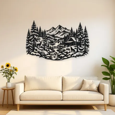 Winter Pine Forest Metal Wall Art | Nature Silhouette Decor