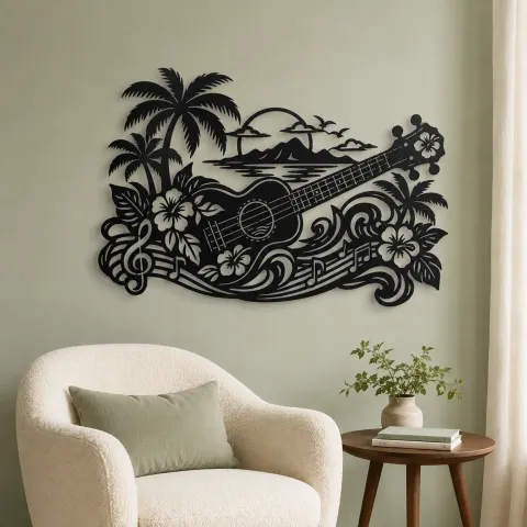 Vue alternative de Ukulele Island Flow Metal Wall Art | Music Room Wall Decor