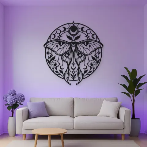 Lunar Moth Emblem Metal Wall Art | Celestial Boho Wall Decor alternative Ansicht