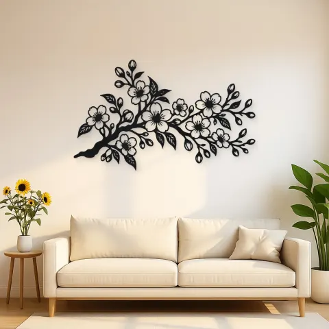 Cherry Blossom Branch Metal Wall Art | Botanical Metal Wall Decor