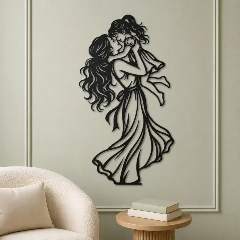 Vue alternative de Single Mother Child Metal Wall Art | Family Silhouette Decor