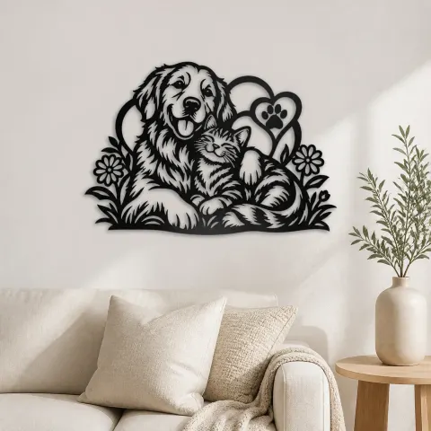 Dog and Cat Friends Metal Wall Art | Pet Lover Silhouette Decor