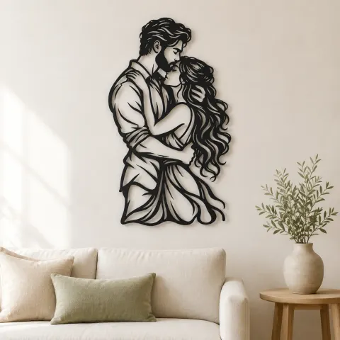 Tender Forehead Kiss Metal Wall Art | Romantic Couple Decor