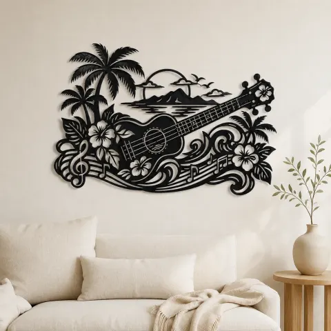 Ukulele Island Flow Metal Wall Art | Music Room Wall Decor