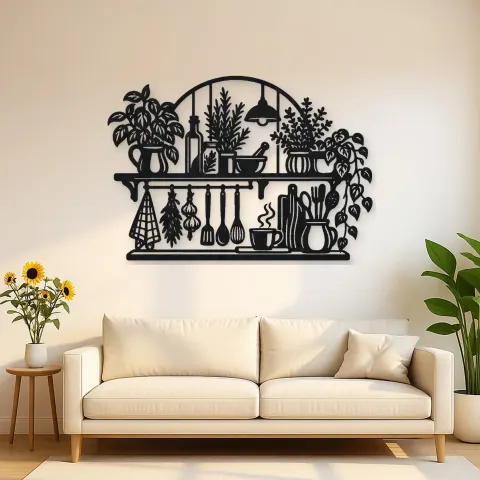 Kitchen Herb Shelf Metal Wall Art | Cozy Home Metal Decor