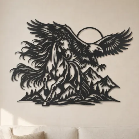Horse and Eagle Metal Wall Art | Equestrian Wall Decor