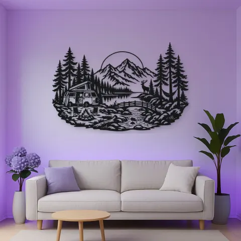 Vue alternative de Camper Van Forest Metal Wall Art | Travel and City Wall Decor