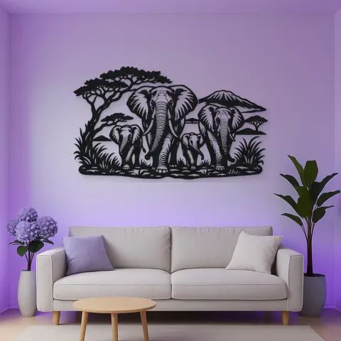 Elephant Family Walk Metal Wall Art | Wildlife Silhouette Decor alternative Ansicht
