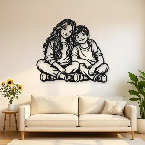 Siblings Side by Side Metal Wall Art | Family Silhouette Decor
