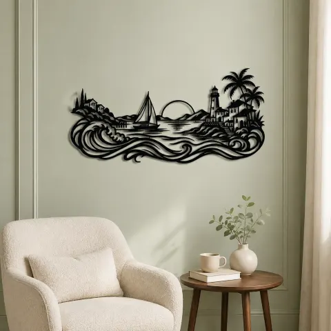 Vue alternative de Coastal Village Line Metal Wall Art | Coastal and Nautical Wall Decor