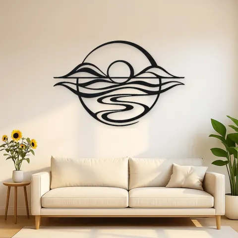 Five Line Horizon Metal Wall Art | Nature Silhouette Decor