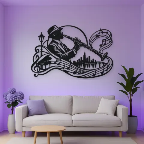 Vue alternative de Clarinet Jazz Arc Metal Wall Art | Music Room Wall Decor