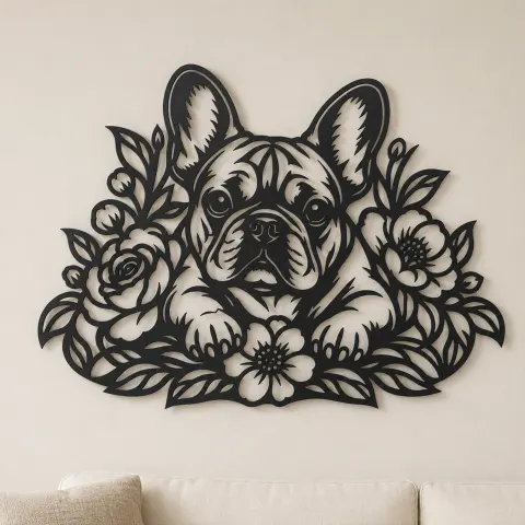 French Bulldog Floral Metal Wall Art | Pet Lover Silhouette Decor