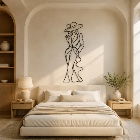 Vue alternative de Décoration murale en métal "Silhouette de chapeau de mode" | Décor de figure de mode