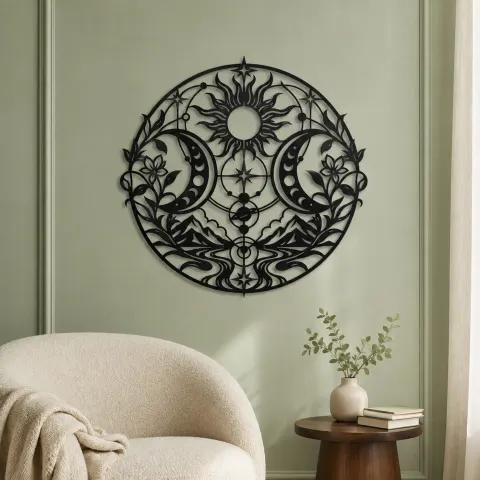 Vue alternative de Twin Crescent Balance Metal Wall Art | Modern Abstract Metal Decor