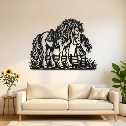 Pony and Child Metal Wall Art | Equestrian Wall Decor