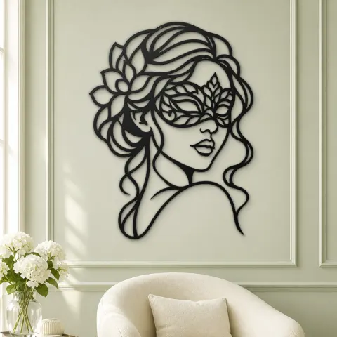 Vue alternative de Masked Muse Metal Wall Art | Minimalist Woman Line Art