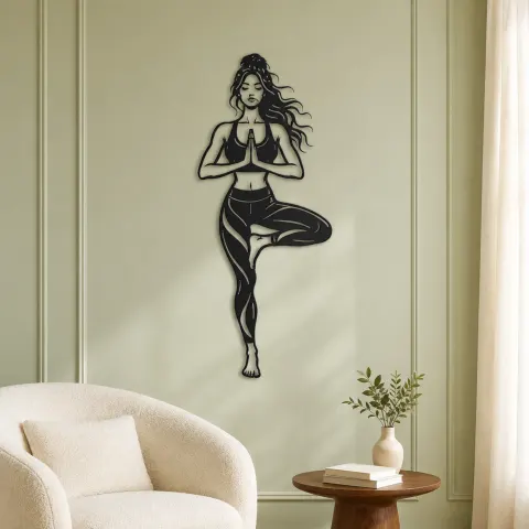 Vue alternative de Tree Pose Balance Metal Wall Art | Movement Silhouette Decor