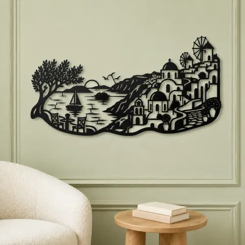 Vue alternative de Santorini Coastal Line Metal Wall Art | Travel and City Wall Decor