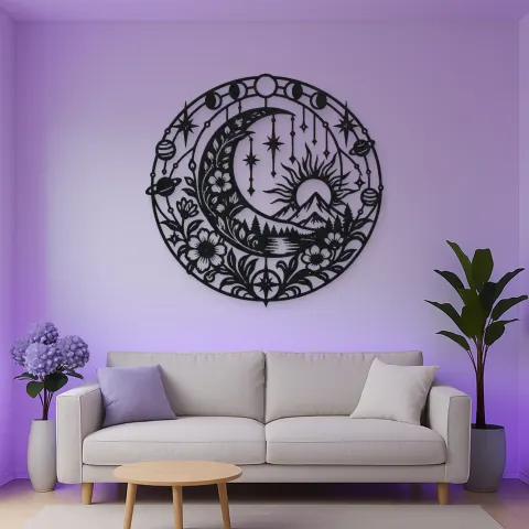 Starry Crescent Garden Metal Wall Art | Botanical Metal Wall Decor alternative Ansicht