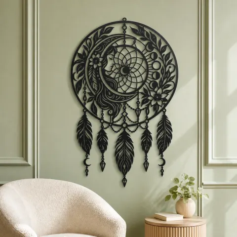 Vue alternative de Dreamcatcher Moon Metal Wall Art | Spiritual Boho Metal Decor