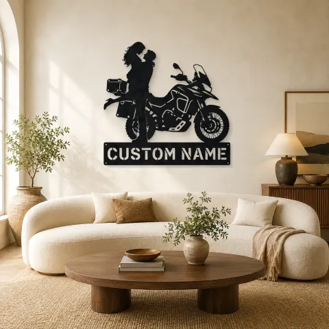 Décoration murale en métal personnalisée Couple Moto Aventure