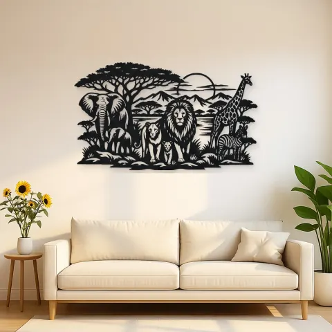 Safari Animal Horizon Metal Wall Art | Wildlife Silhouette Decor