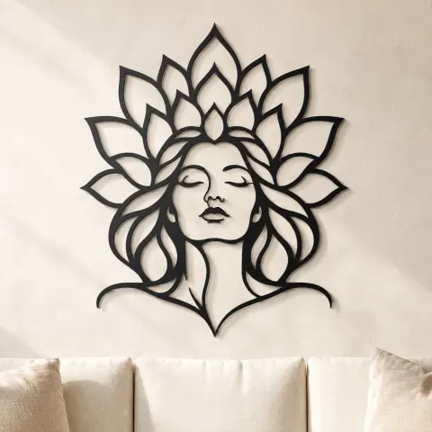 Lotus Face Muse Metal Wall Art | Minimalist Woman Line Art