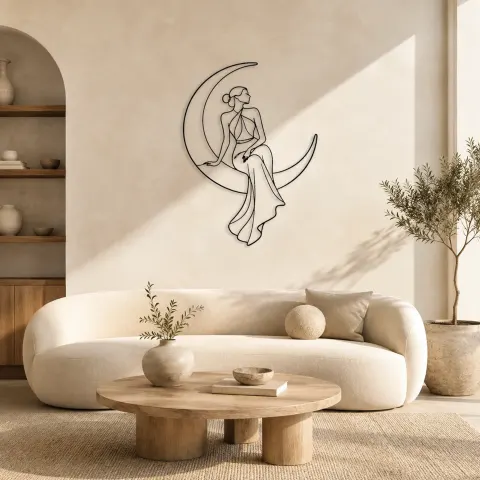 Décoration murale en métal Modèle de Courbe de Lune | Décor mural de Femme Céleste