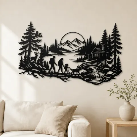 Woodland Family Walk Metal Wall Art | Family Silhouette Decor