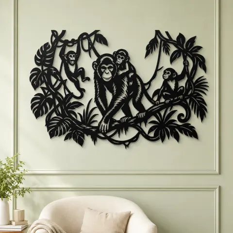 Vue alternative de Monkey Jungle Vine Metal Wall Art | Wildlife Silhouette Decor