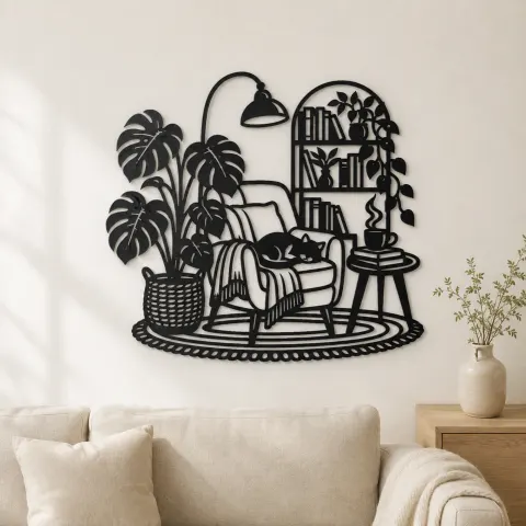 Books and Plant Metal Wall Art | Cozy Home Metal Decor