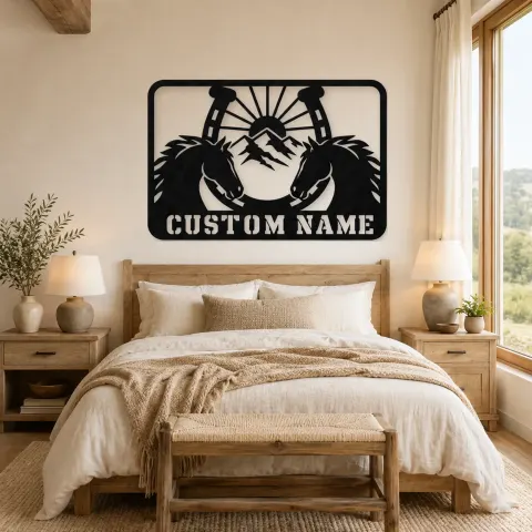 Vue alternative de Décoration murale en métal personnalisée Paire de Chevaux avec Fer à Cheval