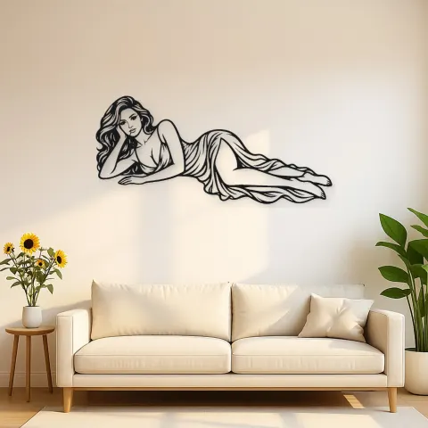 Reclining Side Line Metal Wall Art | Minimalist Woman Line Art