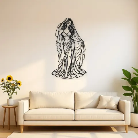 Veiled Muse Metal Wall Art | Minimalist Woman Line Art